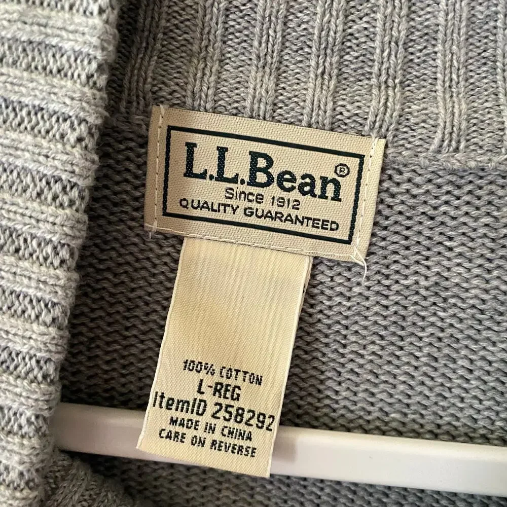 L.L. Bean Sweater Cardigan Full Zip 100% Cotton Gray Mens Size Large